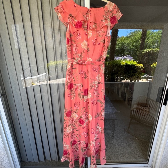 Jessica Howard - Pink Floral Ruffled High-low Wrap Dress Size 14 - Picture 7 of 8
